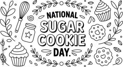 Celebrate National Sugar Cookie Day with sweet treats and baking elements.