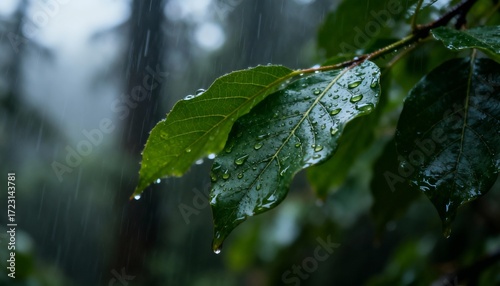 Rain-Soaked Leaves in a Forest