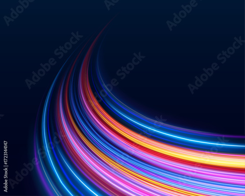 Radiant purple and blue arcs twist like electric currents, hinting at futuristic circuitry. Light pulses in timed sequences. Technology and art in perfect sync.