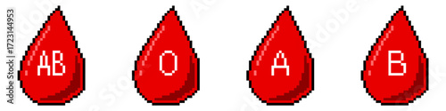Set pixel blood type vector. Perfect for representing health, medical, and hospital themes. A modern, digital icon that merges a classic symbol with a pixelated, technology-inspired look.
