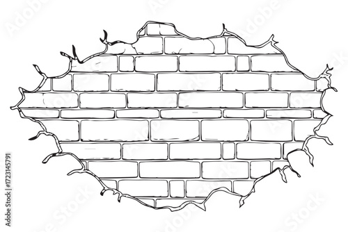 Cracked brick wall texture with a rough, irregular hole in the center
