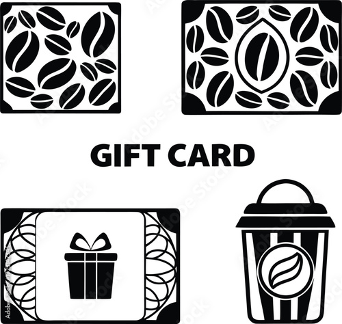coffee, gift, card, icon, set, cafe, shop, shopping, purchase, present, birthday, holiday, celebration, voucher, coupon, loyalty, program, cafe-shop