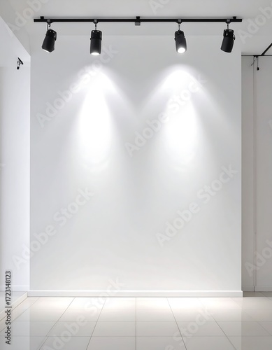 Empty room with spotlights on white wall