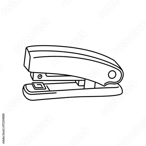 Simple black and white stapler illustration with detail view  