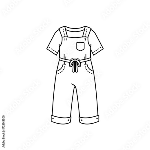 Outline of casual kids' overalls with pocket and belt  