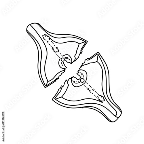 Broken pencil sharpener in black line art illustration  