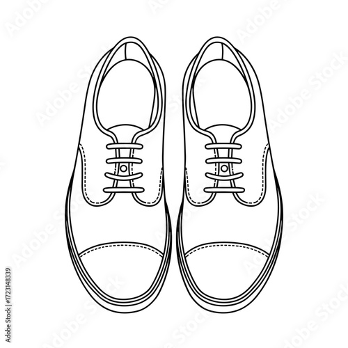 Outline of classic lace-up sneakers on white background  