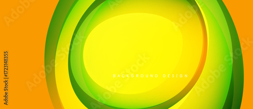 Bright abstract layers create dynamic visual effect. Orange, yellow, green hues blend seamlessly. Modern design element.