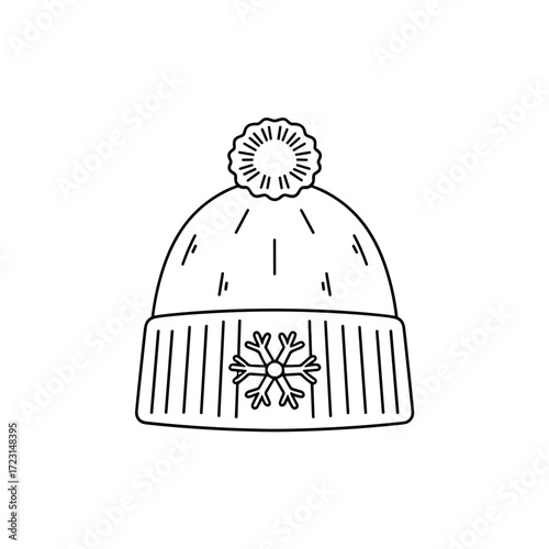 Knitted winter hat with snowflake design and pom-pom on top  