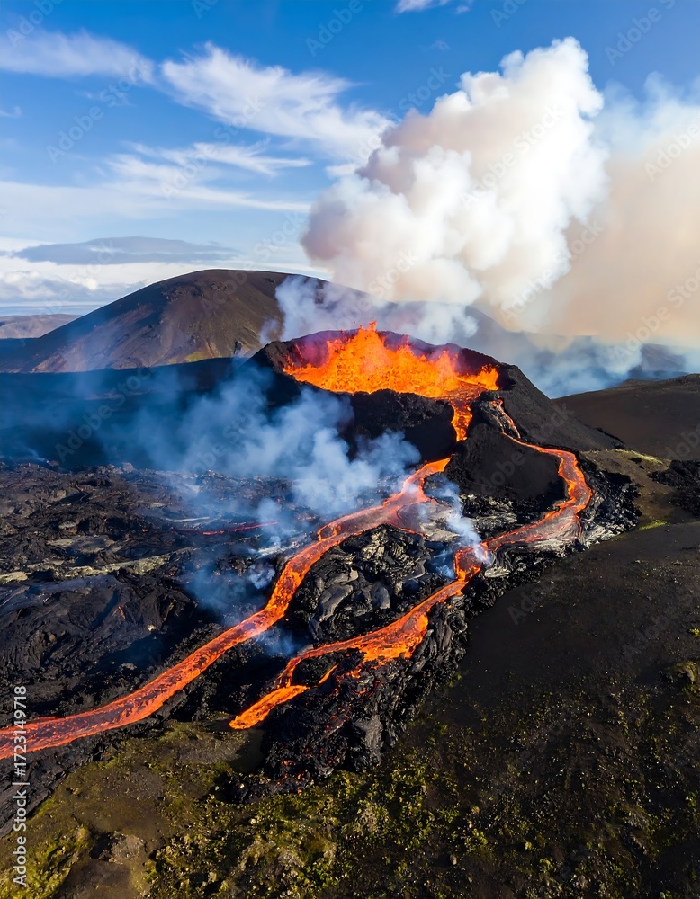 Obraz premium Volcanic eruption, lava flows