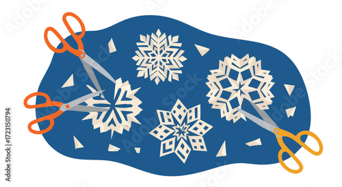 Crafting delicate paper snowflakes by hand with scissors, a joyful winter activity for creative expression and festive decor