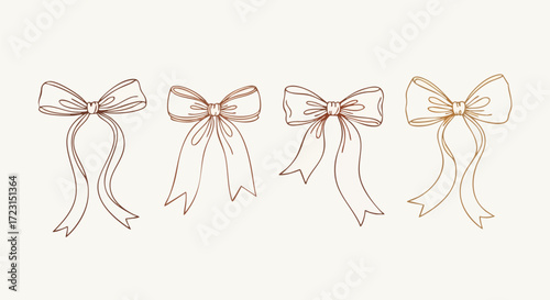 Elegant hand drawn bows in warm earth tones perfect for adding a touch of charm to invitations, gifts, and branding projects