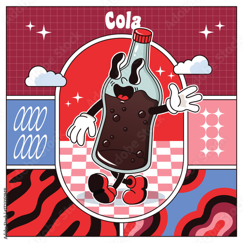 Vintage groovy mascot cola square banner