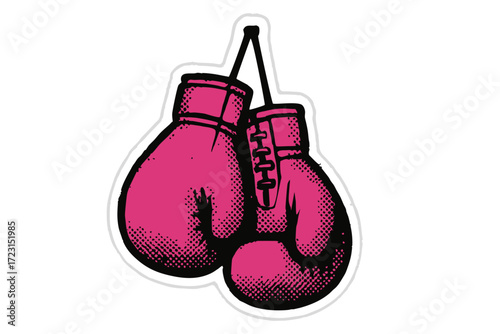 Pink boxing gloves illustration in pop art style. Clipart image.