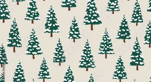 Charming winter holiday pattern with snow covered evergreen trees for festive Christmas backgrounds and joyful seasonal designs for any occasion