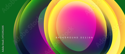 Abstract colorful layers create dynamic circular design. Gradient hues blend, forming vibrant visual effect. Modern background element.