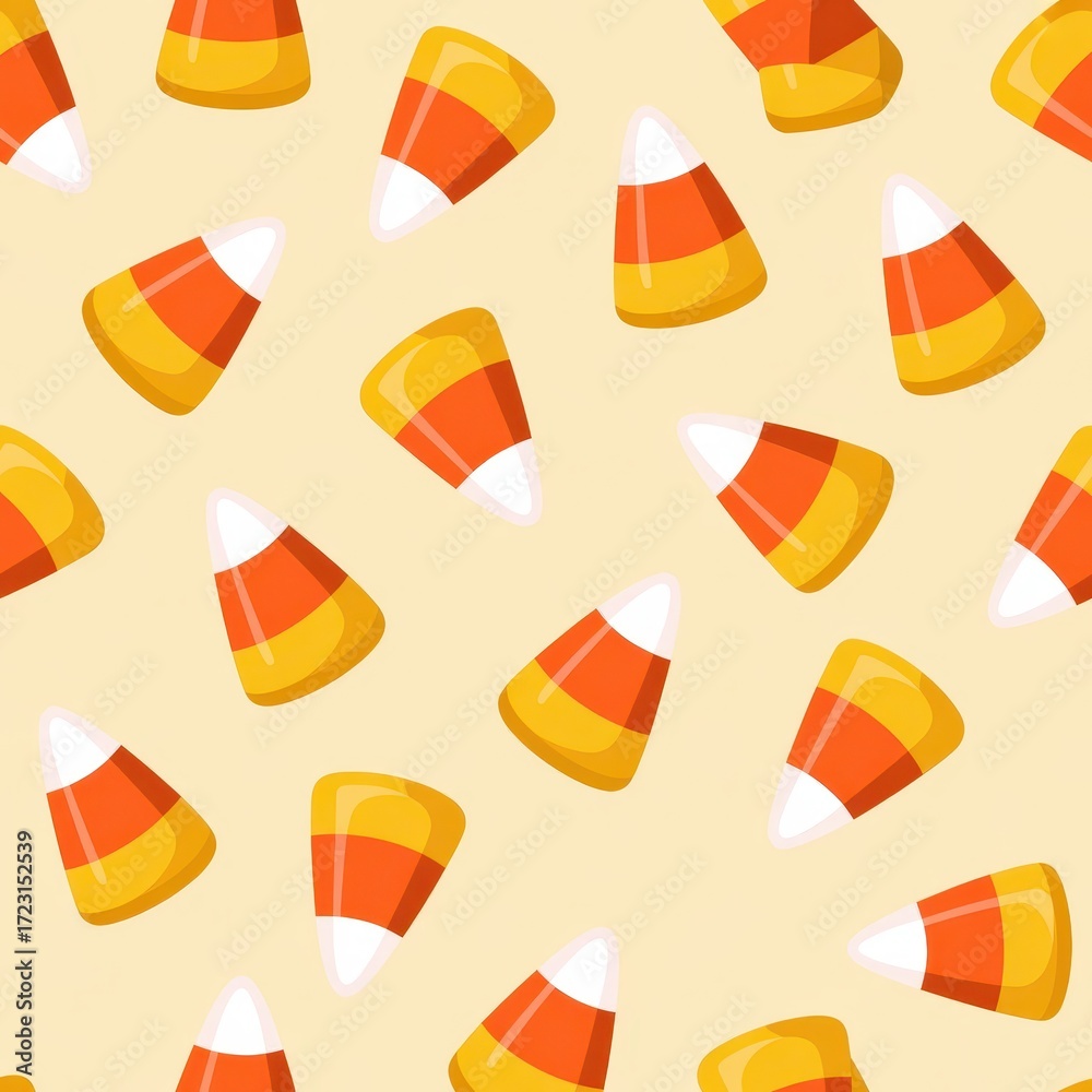 Fototapeta premium Colorful candy corn pattern on a soft beige background for festive occasions.
