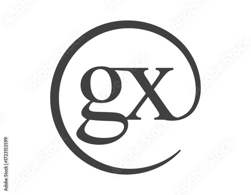 GX logo from two letter with circle shape email sign style. G and X round logotype of business company