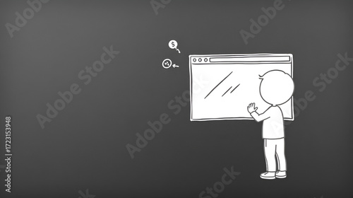 Concept of dealing with problem. Chalk drawing of closing browser window with caption kid