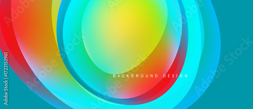 Abstract vibrant layers create flowing circular pattern. Colors blend smoothly, forming dynamic visual experience. Modern design element.