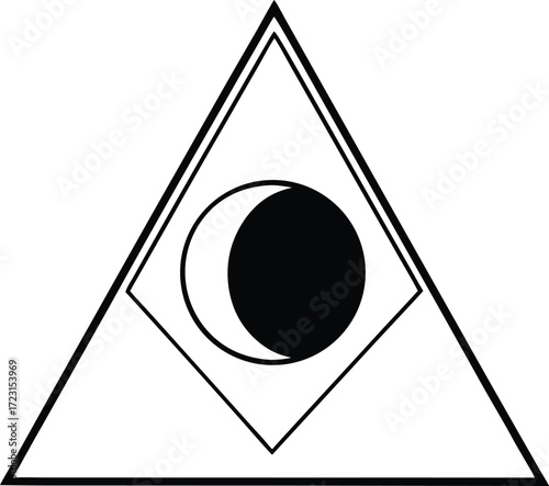solar eclipse inside triangle frame line art