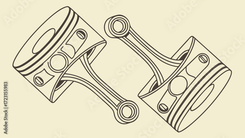 Detailed Line Art Depicting Two Engine Pistons and Connecting Rods