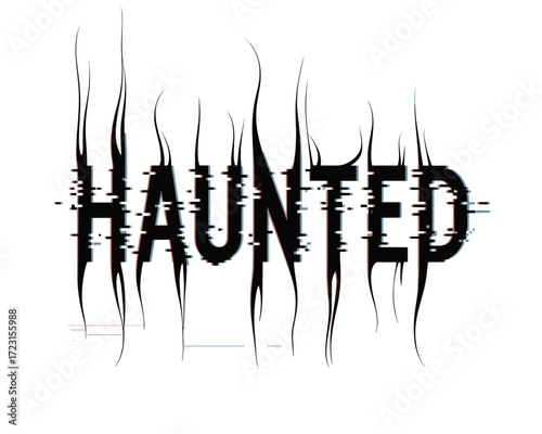 Haunted text design with glitch effect and sharp edges  