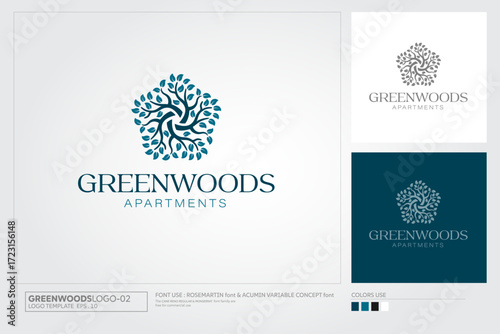 Green Woods Apartment Vector Logo Design. Professional Logo Design Template, An Excellent Logo Template for your Company. The Logo can be used with many kind of Business. 