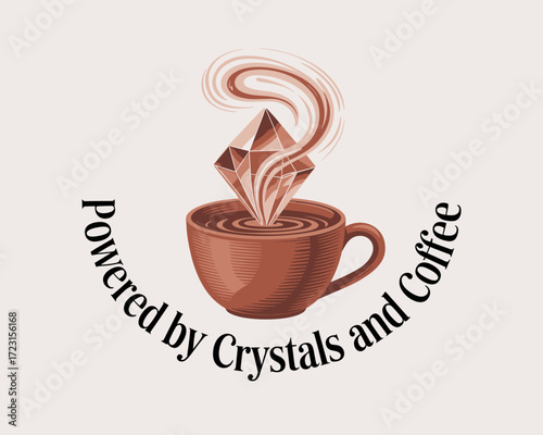 Coffee cup with crystal steam design concept of typographic art design  