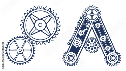 Intricate Gear System Design in an A Shape