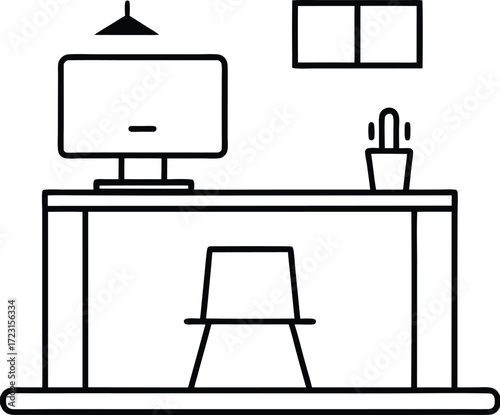 tech startup office workspace line art