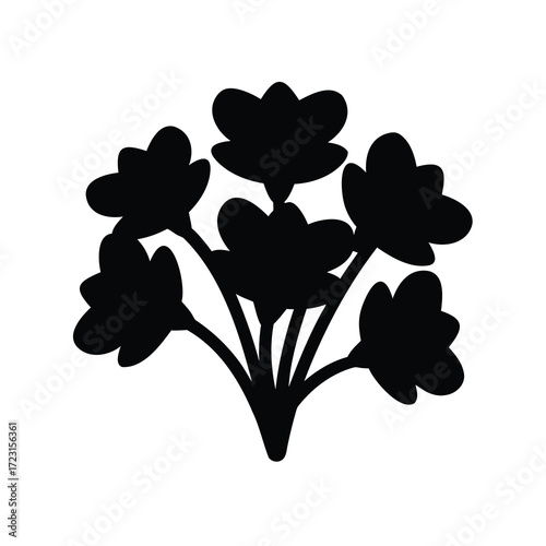 Silhouette of a bouquet of stylized flowers with rounded petals and stems