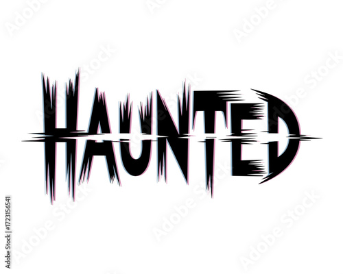 Distorted typographic art design of the word "HAUNTED"  