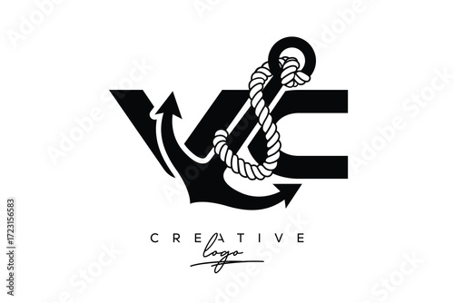 VC Creative Monogram Latter Logo with Anchor and Rope Design Minimalistic Logo Design