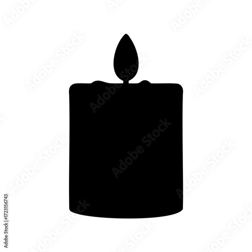 Black silhouette of a burning candle providing light and warmth at home