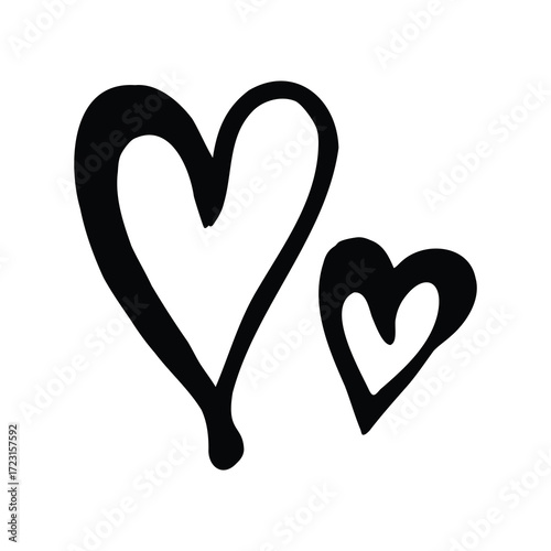 Two Hand Drawn Hearts of Differing Size on a White Background