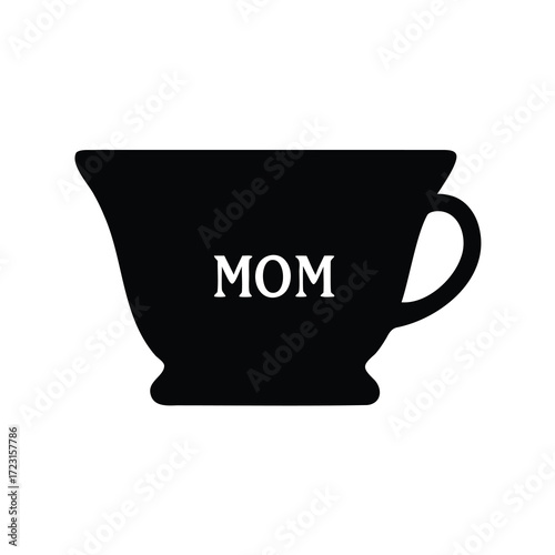 Silhouette of teacup with the word MOM written on it nicely