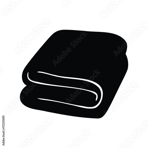 Silhouette of a neatly folded black towel, symbolizing cleanliness and comfort