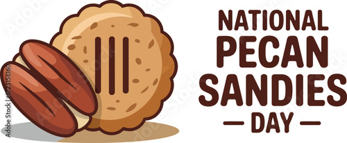 Celebrate National Pecan Sandies Day with a sweet cookie and pecan illustration