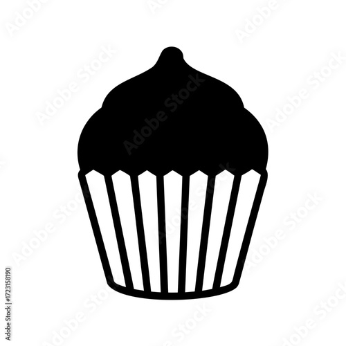Black and white simple cupcake design with decorative wrapper pattern isolated