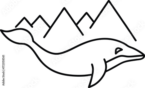 whale flying over mountains line art