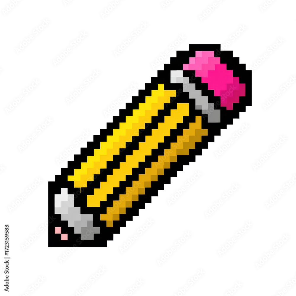 Fototapeta premium Retro pixel art yellow pencil with pink eraser for digital design and gaming