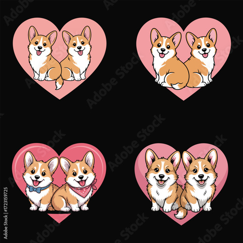 Adorable corgis in pink hearts puppy cute