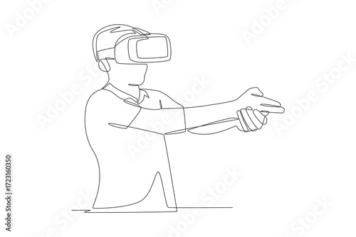 Multiplayer vr shooter concept one-line drawing