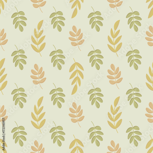 Trendy autumn pattern, variety of autumn leaves, berries.