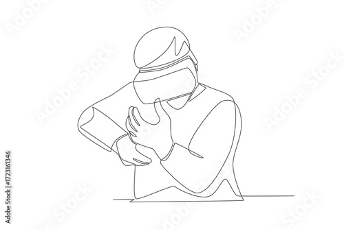 Multiplayer vr shooter concept one-line drawing