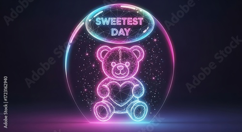 A glowing teddy bear inside a glass globe for sweetest day celebration