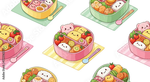 Adorable bento boxes filled with yummy treats ready for a fun lunch, perfect for back to school marketing or promoting healthy eating habits
