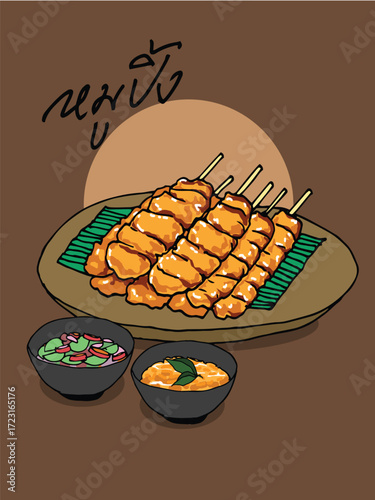 Thai asian foods cuisine handdrawn
