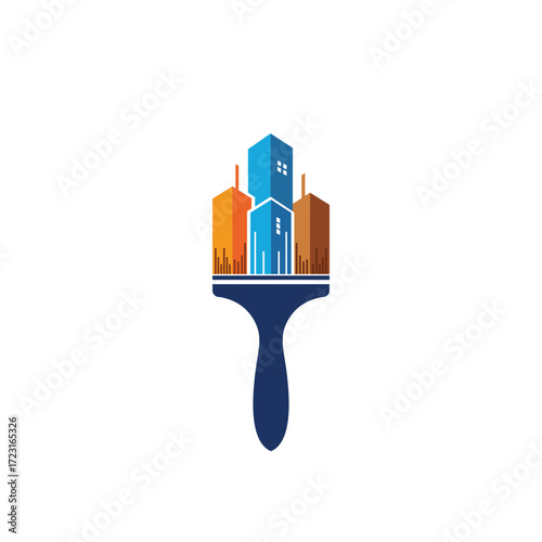 Paint brush with buildings for real estate logo